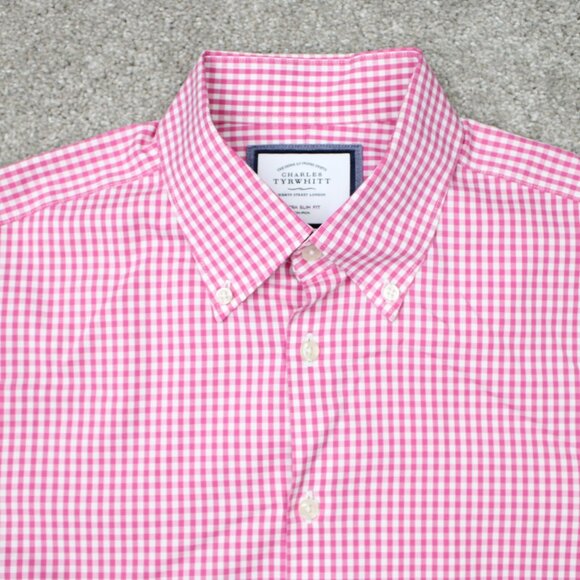 Charles Tyrwhitt Shirt Mens 16 1/2, 34 Pink Extra Slim Fit Non-Iron Cotton L/S - Picture 6 of 14